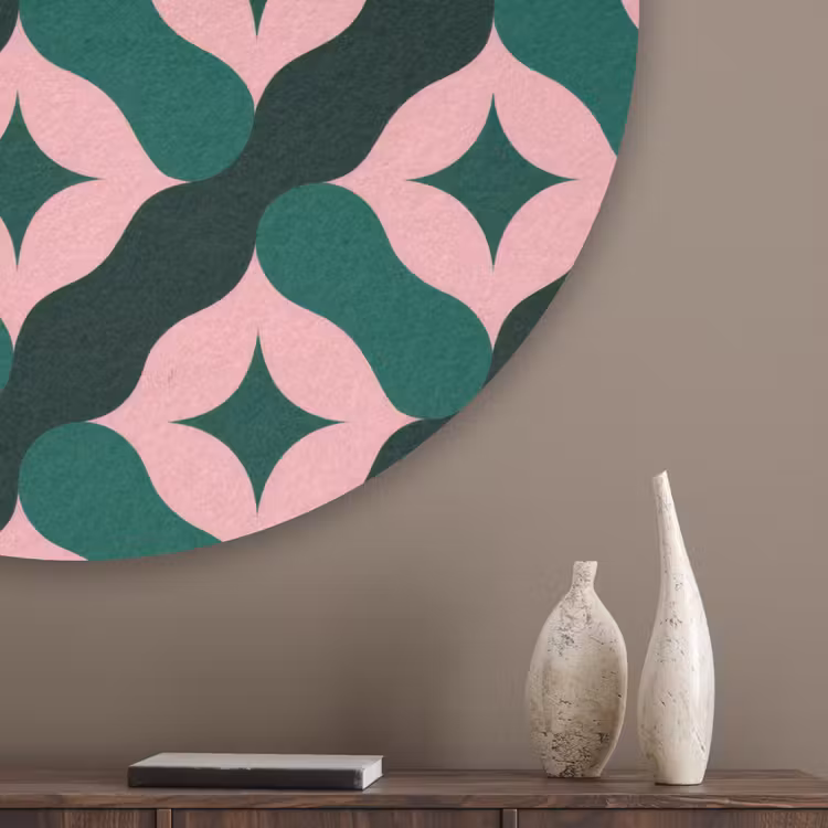 Groen - Roze - Retro - Sterren Akoestische PET Vilt - Rond klein 838 -sfeer5_closeup