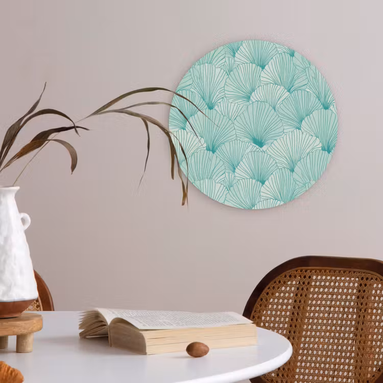 Groen - Wit - Ginko - Getekend - Textuur Akoestische PET Vilt - Rond klein 838 -sfeer3