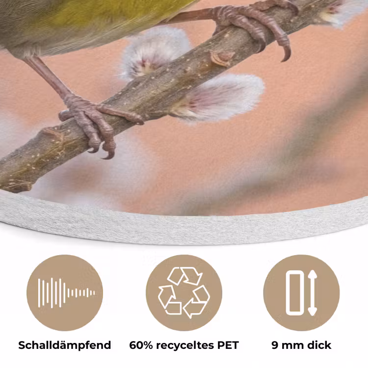 Groenling - Katjes - Lente - Natuur - Zacht Akoestische PET Vilt - Rond klein -closeup_DE