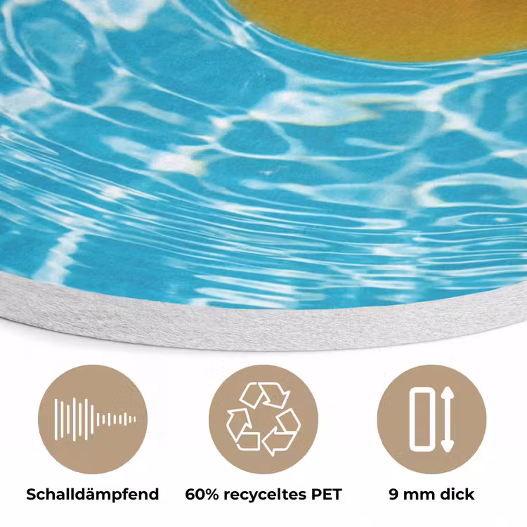 Badeend - Dobberen - Blauw Akoestische PET Vilt - Rond klein -closeup_DE