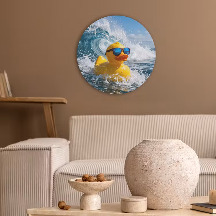 Badeend - Stoer - Golven Akoestische PET Vilt - Rond klein -sfeer1
