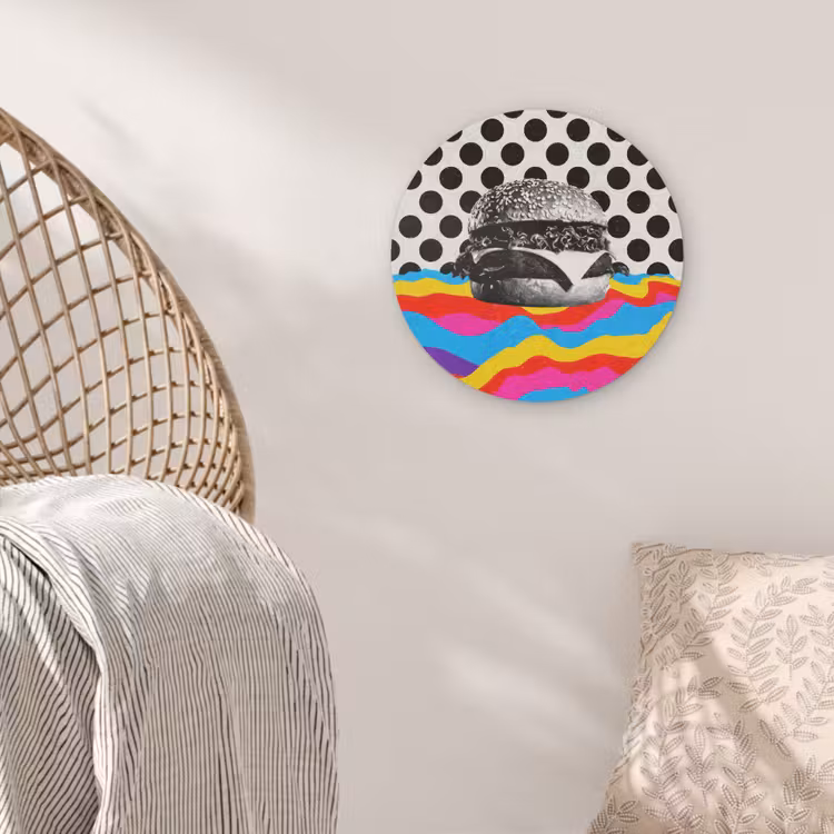 Hamburger - Stippen - Golven - Kleuren Akoestische PET Vilt - Rond klein -sfeer4