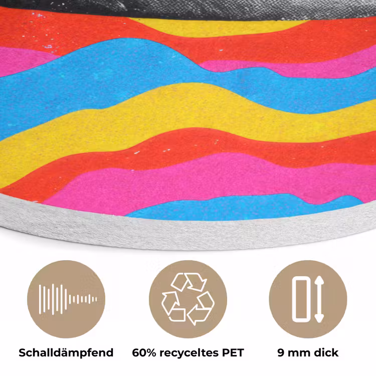 Hamburger - Stippen - Golven - Kleuren Akoestische PET Vilt - Rond klein -closeup_DE
