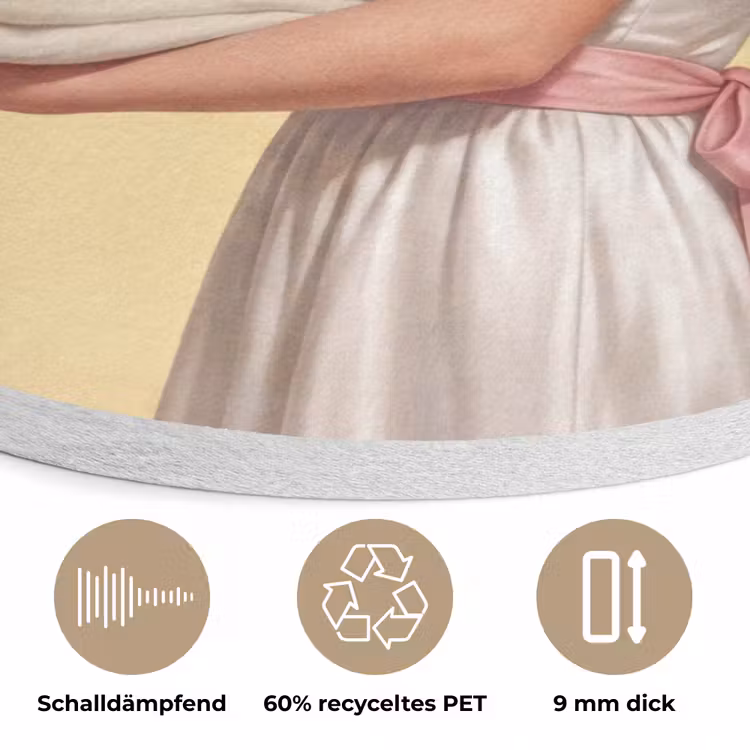 Handdoeken - Vrouw - Jurk - Roze Akoestische PET Vilt - Rond klein -closeup_DE