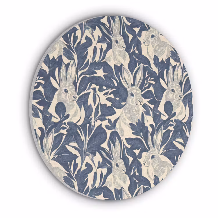 Hazen - Bladeren - Patroon - Blauw - Beige Akoestische PET Vilt - Rond klein 838 -3d