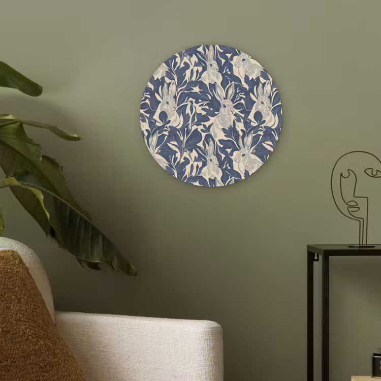 Hazen - Bladeren - Patroon - Blauw - Beige Akoestische PET Vilt - Rond klein 838 -sfeer2