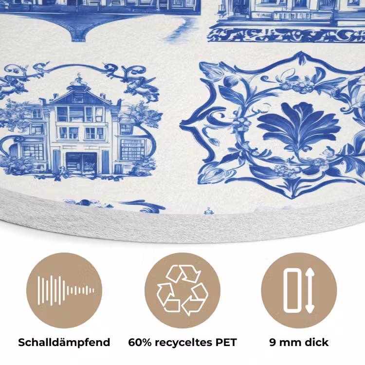 Huizen - Schepen - Blauw Akoestische PET Vilt - Rond klein 838 -closeup_DE