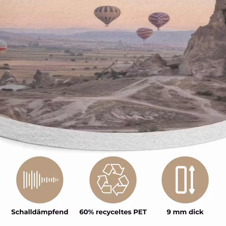 Luchtballonnen - Rotsen - Zonsopgang Akoestische PET Vilt - Rond klein -closeup_DE