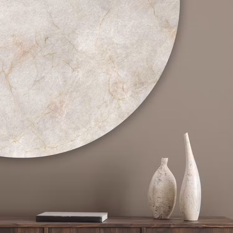 Lichtbeige - Goudbruine Nerven - Marmer Akoestische PET Vilt - Rond klein 838 -sfeer5_closeup