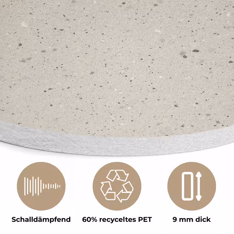 Lichtbeige - Terrazzo - Grijs Akoestische PET Vilt - Rond klein 838 -closeup_DE