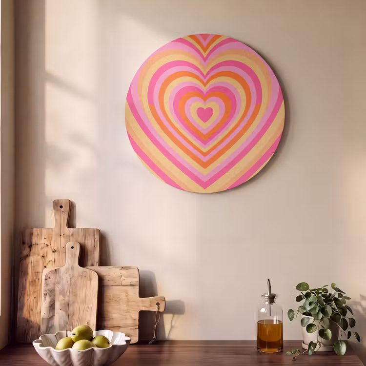 Hart - Concentrisch - Abstract - Liefde - Kleurrijk Akoestische PET Vilt - Rond klein -sfeer2