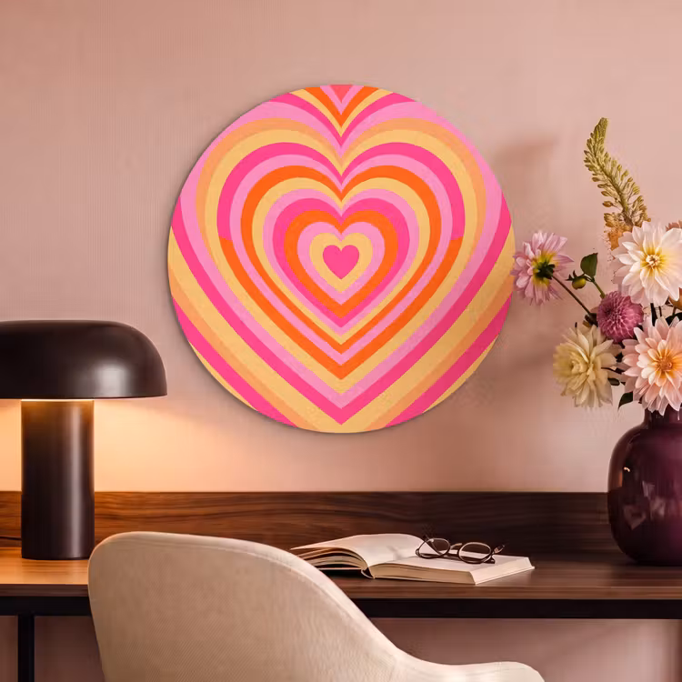 Hart - Concentrisch - Abstract - Liefde - Kleurrijk Akoestische PET Vilt - Rond klein -sfeer3