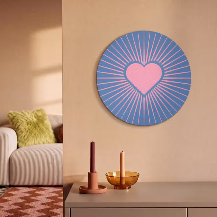 Hart - Stralen - Liefde - Modern - Roze Akoestische PET Vilt - Rond klein -sfeer1
