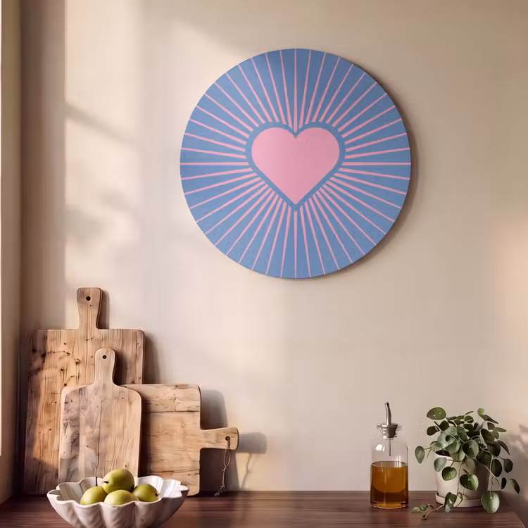 Hart - Stralen - Liefde - Modern - Roze Akoestische PET Vilt - Rond klein -sfeer2