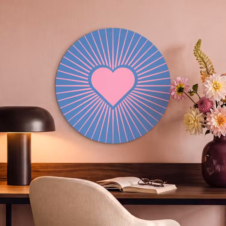 Hart - Stralen - Liefde - Modern - Roze Akoestische PET Vilt - Rond klein -sfeer3