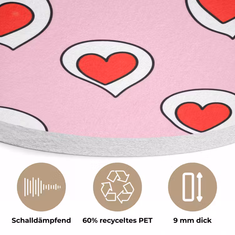 Hartjes - Patroon - Rood Akoestische PET Vilt - Rond klein 838 -closeup_DE