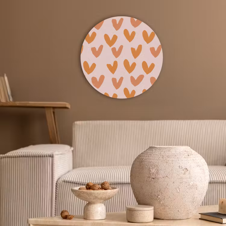 Hartjes - Getekend - Oranje Akoestische PET Vilt - Rond klein 838 -sfeer1