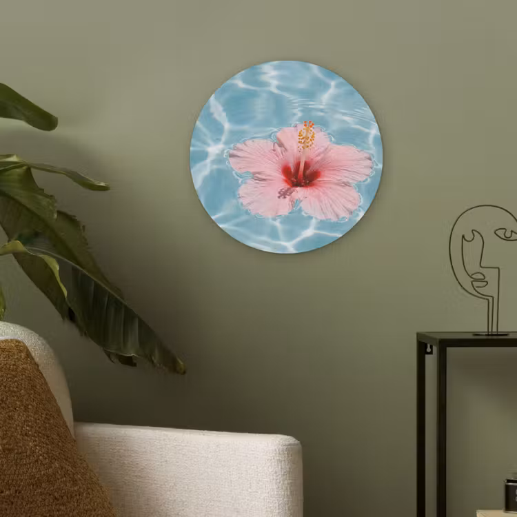 Hibiscus - Water - Roze Akoestische PET Vilt - Rond klein -sfeer2