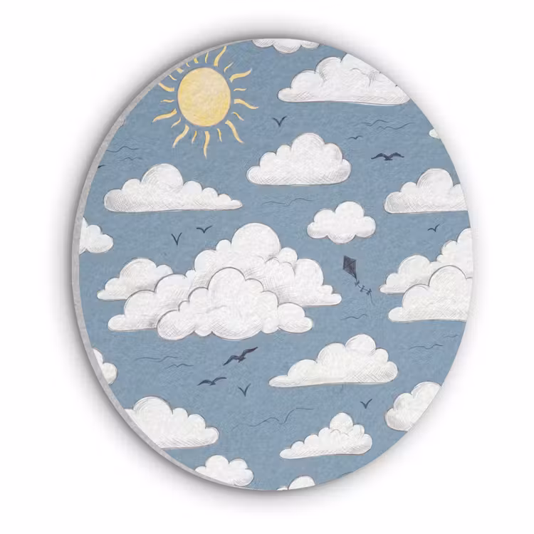 Lucht - Zon - Wolken - Natuur - Blauw Akoestische PET Vilt - Rond klein -3d