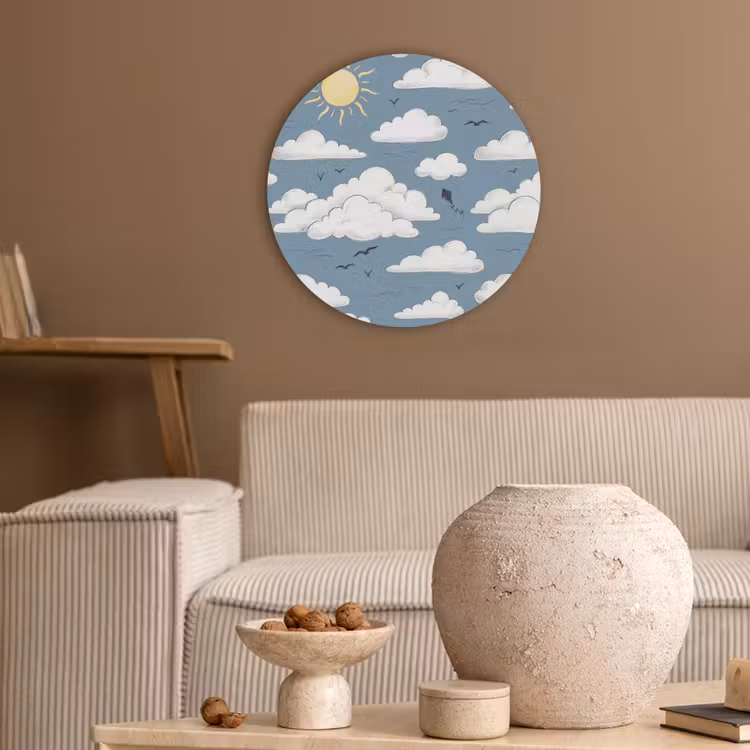 Lucht - Zon - Wolken - Natuur - Blauw Akoestische PET Vilt - Rond klein -sfeer1