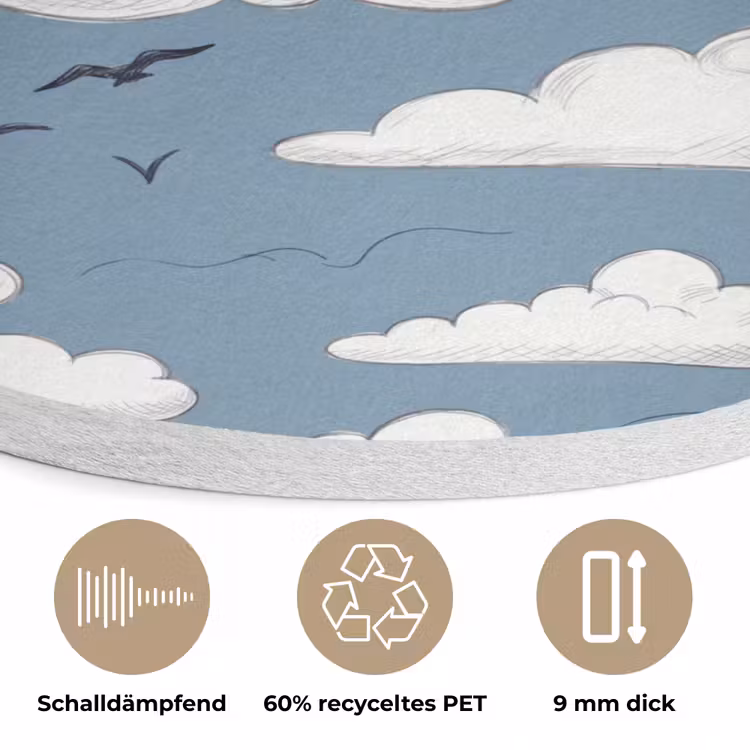 Lucht - Zon - Wolken - Natuur - Blauw Akoestische PET Vilt - Rond klein -closeup_DE