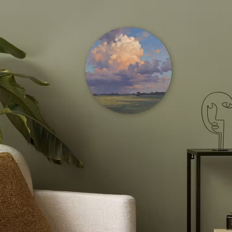 Lucht - Wolken - Landschap - Modern - Oranje Akoestische PET Vilt - Rond klein -sfeer2