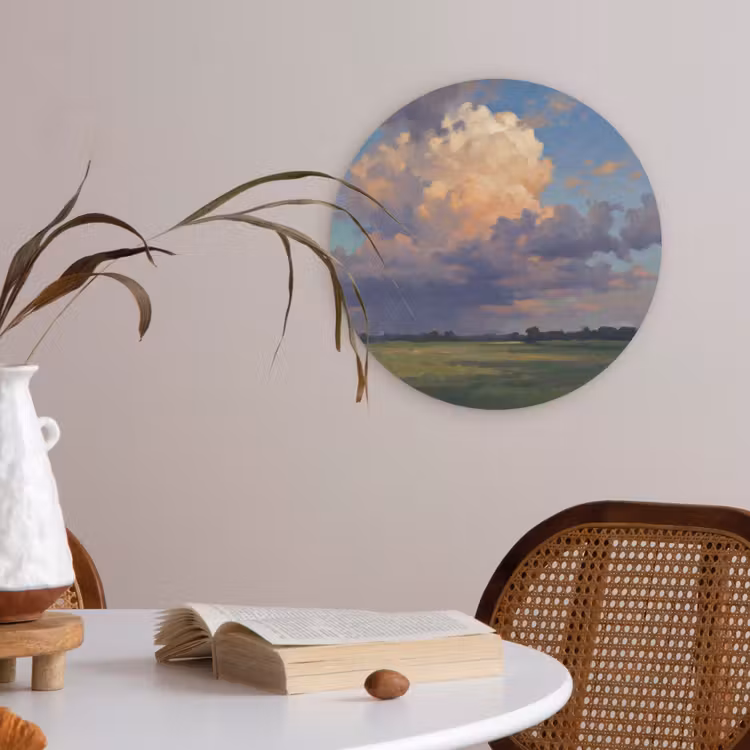 Lucht - Wolken - Landschap - Modern - Oranje Akoestische PET Vilt - Rond klein -sfeer3