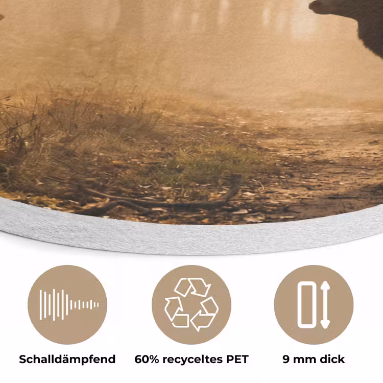 Hert - Bos - Mistig - Natuur - Goud Akoestische PET Vilt - Rond klein -closeup_DE