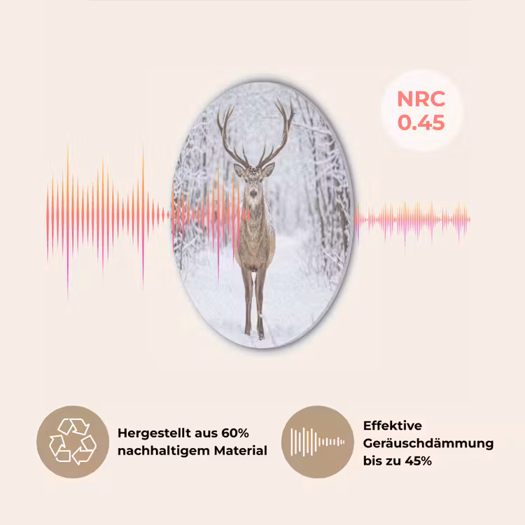 Hert - Winter - Bos - Natuur - Wit Akoestische PET Vilt - Rond klein -USP_DE