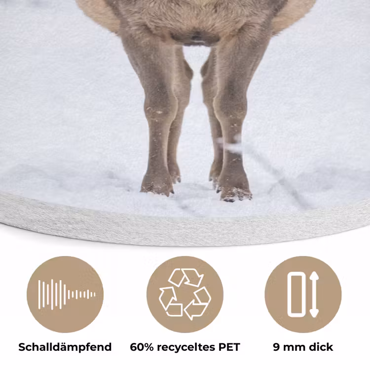 Hert - Winter - Bos - Natuur - Wit Akoestische PET Vilt - Rond klein -closeup_DE