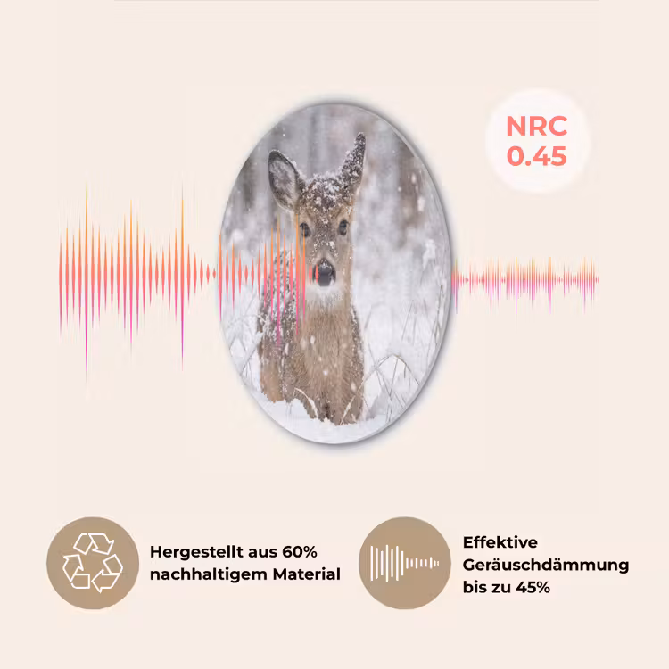 Hert - Sneeuw - Bos - Dieren - Vertederend Akoestische PET Vilt - Rond klein -USP_DE
