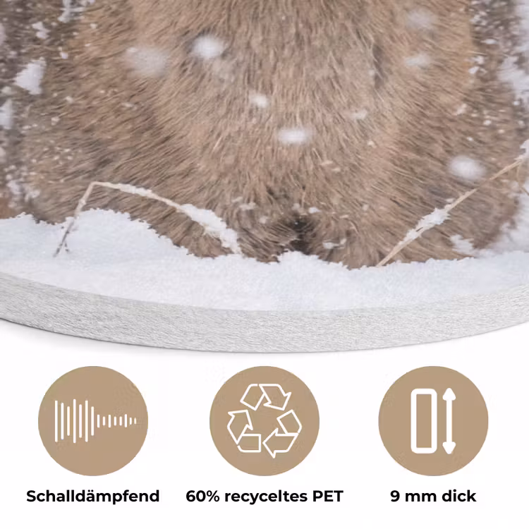 Hert - Sneeuw - Bos - Dieren - Vertederend Akoestische PET Vilt - Rond klein -closeup_DE