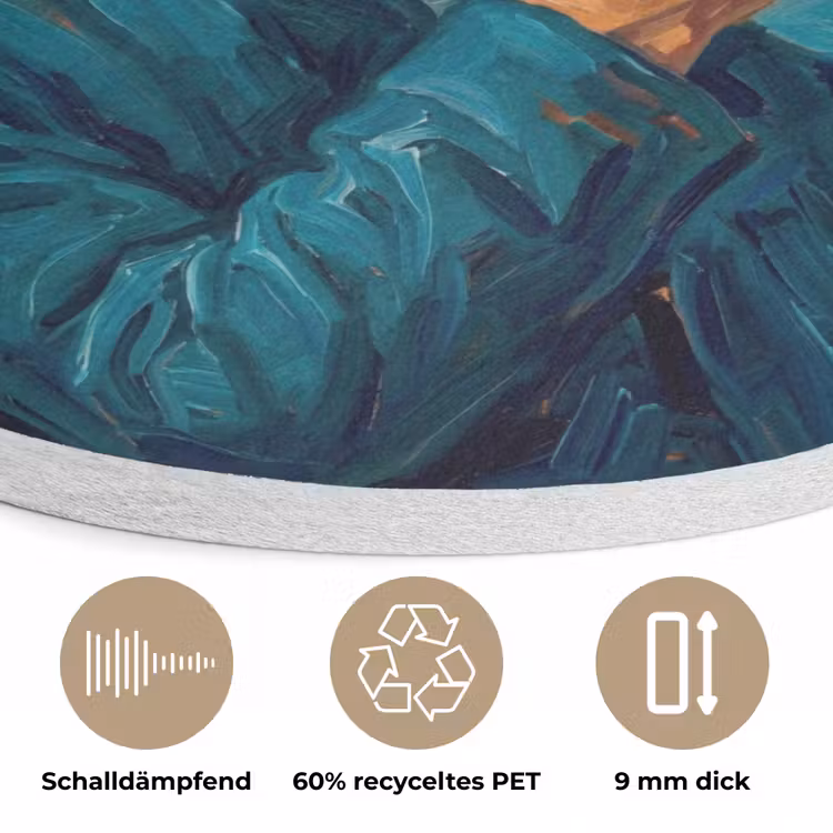 Portret - Klassiek - Blauw Akoestische PET Vilt - Rond klein -closeup_DE