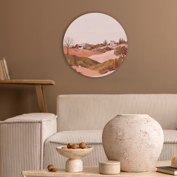 Heuvellandschap - Grafisch - Terracotta Akoestische PET Vilt - Rond klein -sfeer1