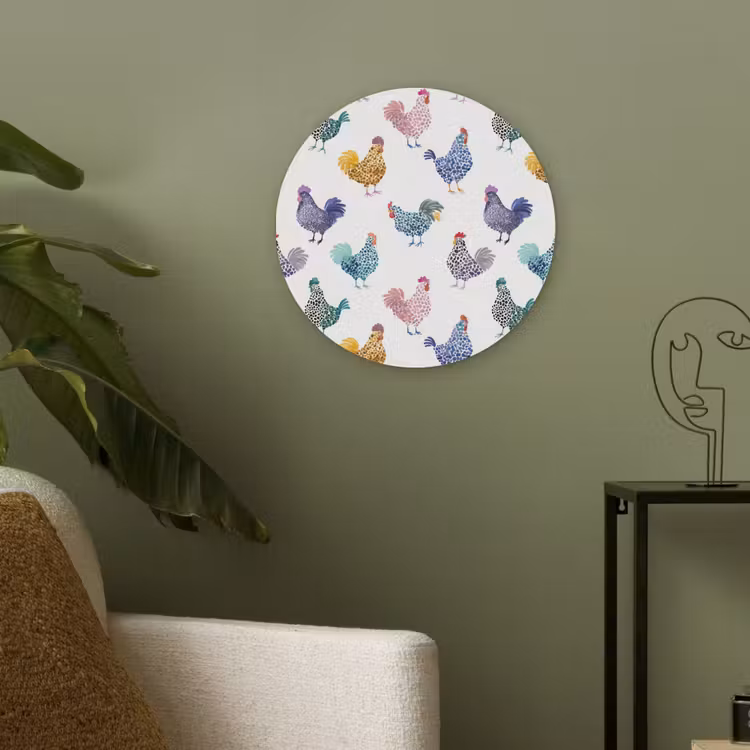 Kippen -Aquarel - Kleurrijk Akoestische PET Vilt - Rond klein 838 -sfeer2
