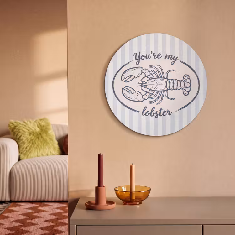 Kreeft - Illustratie - Liefde - Blauw - Decoratie Akoestische PET Vilt - Rond klein -sfeer1