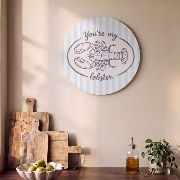 Kreeft - Illustratie - Liefde - Blauw - Decoratie Akoestische PET Vilt - Rond klein -sfeer2
