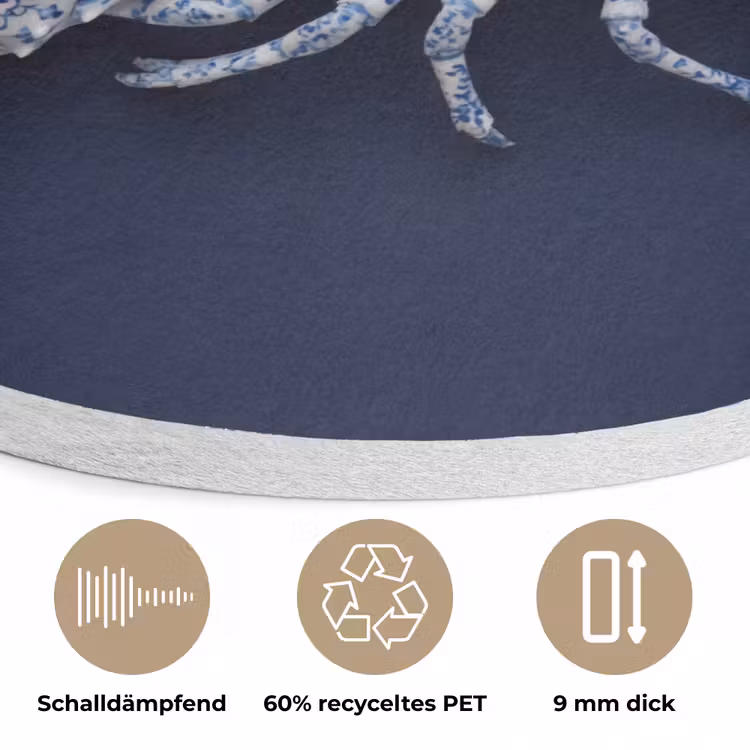 Kreeft - Porselein - Delfts - Blauw Akoestische PET Vilt - Rond klein -closeup_DE
