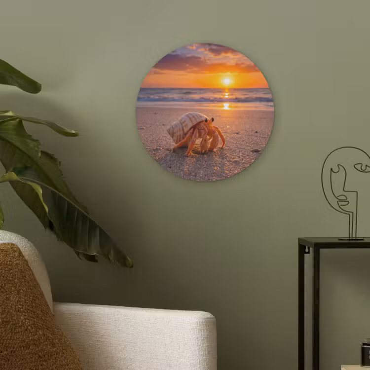 Kreeft - Strand - Natuur - Zonsondergang - Oranje Akoestische PET Vilt - Rond klein -sfeer2