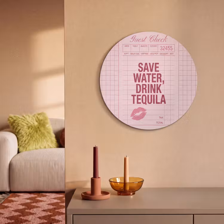 Humor - Drank - Tekst - Roze Akoestische PET Vilt - Rond klein -sfeer1