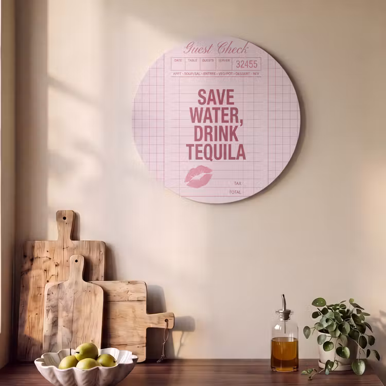 Humor - Drank - Tekst - Roze Akoestische PET Vilt - Rond klein -sfeer2