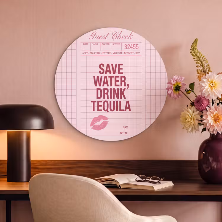 Humor - Drank - Tekst - Roze Akoestische PET Vilt - Rond klein -sfeer3