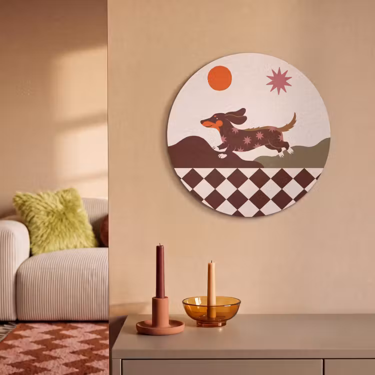Hond - Abstract - Dieren - Modern - Bruin Akoestische PET Vilt - Rond klein -sfeer1