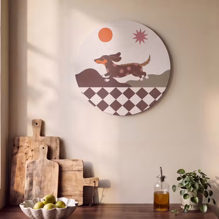 Hond - Abstract - Dieren - Modern - Bruin Akoestische PET Vilt - Rond klein -sfeer2