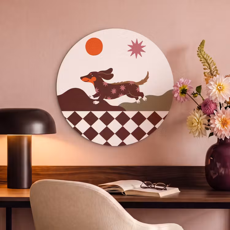 Hond - Abstract - Dieren - Modern - Bruin Akoestische PET Vilt - Rond klein -sfeer3