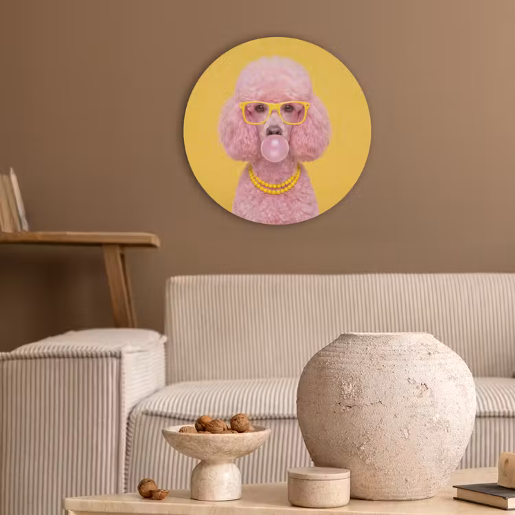 Hond - Kauwgum - Dieren - Modern - Roze Akoestische PET Vilt - Rond klein -sfeer1