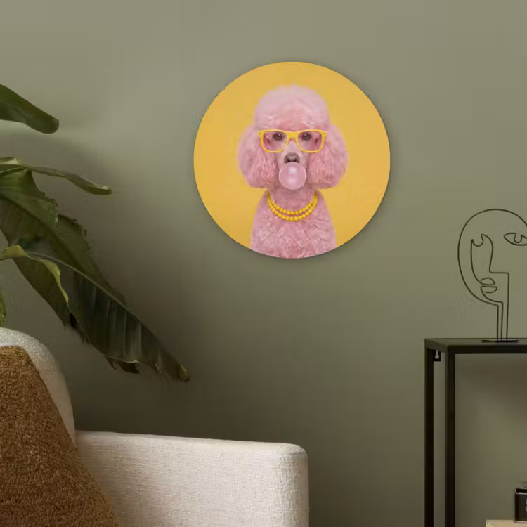 Hond - Kauwgum - Dieren - Modern - Roze Akoestische PET Vilt - Rond klein -sfeer2
