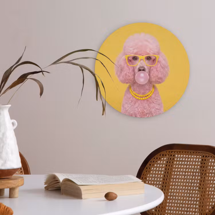 Hond - Kauwgum - Dieren - Modern - Roze Akoestische PET Vilt - Rond klein -sfeer3