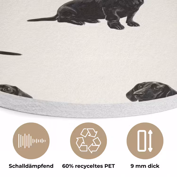 Hond - Patroon - Zwart Akoestische PET Vilt - Rond klein 838 -closeup_DE