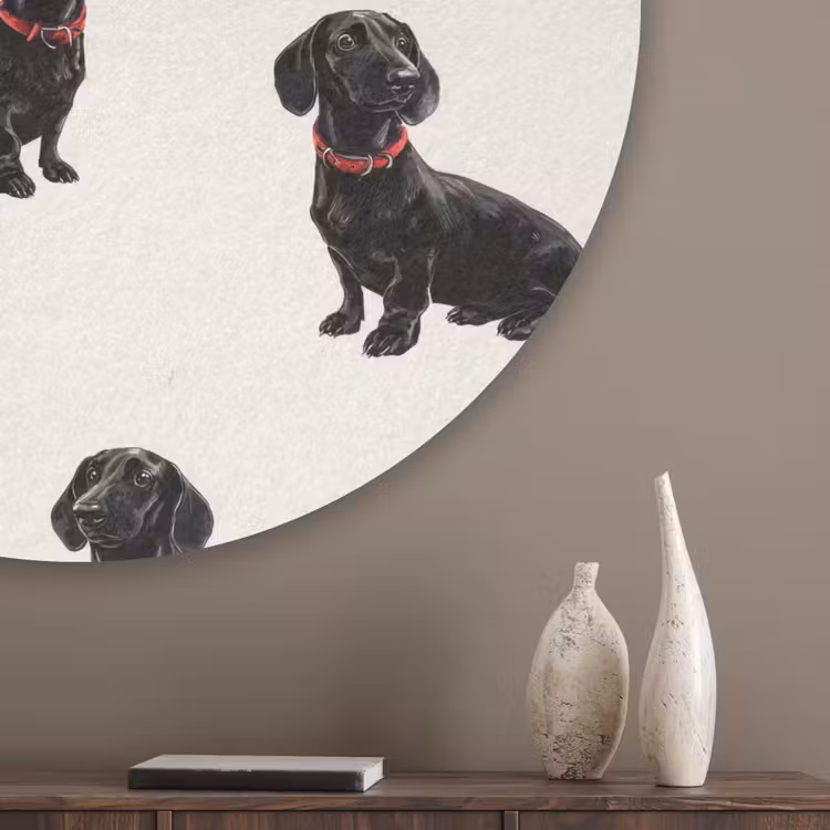 Hond - Patroon - Zwart Akoestische PET Vilt - Rond klein 838 -sfeer5_closeup